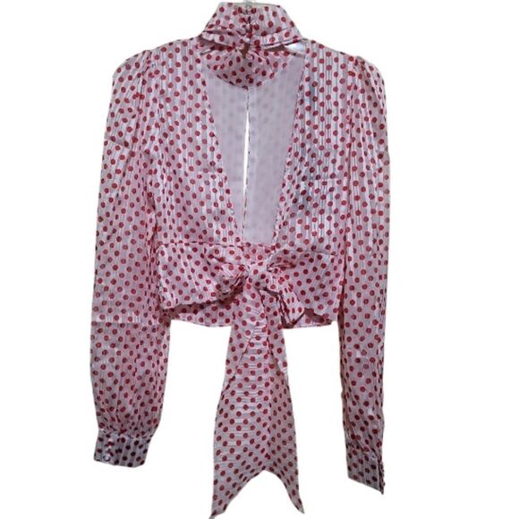 The Sang Red and White Open Back LongSleeve Blouse Size Small NWT - Picture 5 of 8